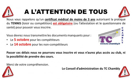 ATTENTION CERTIFICAT MEDICAL